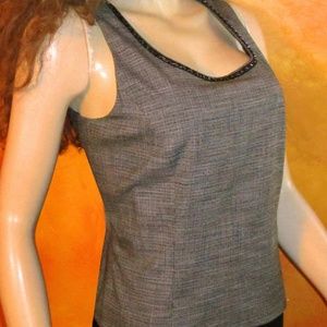 NWT Tahari Black White Beaded Sleeveless Top 14P